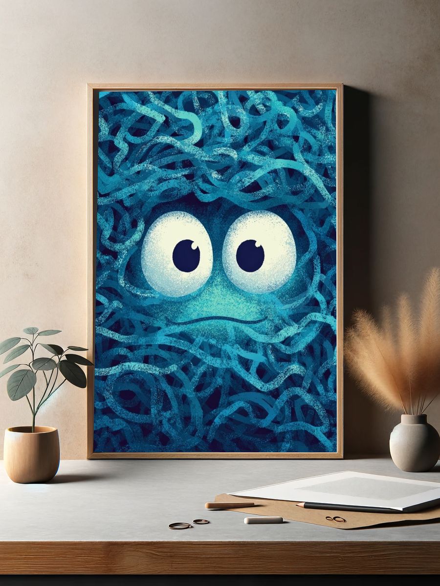 Cute Blue Monster — Cartoon Print. — room view 2