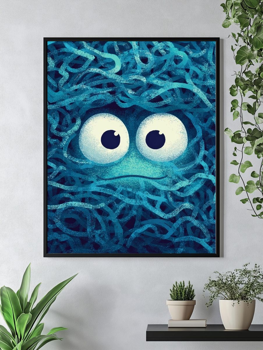 Cute Blue Monster — Cartoon Print. — room view 4