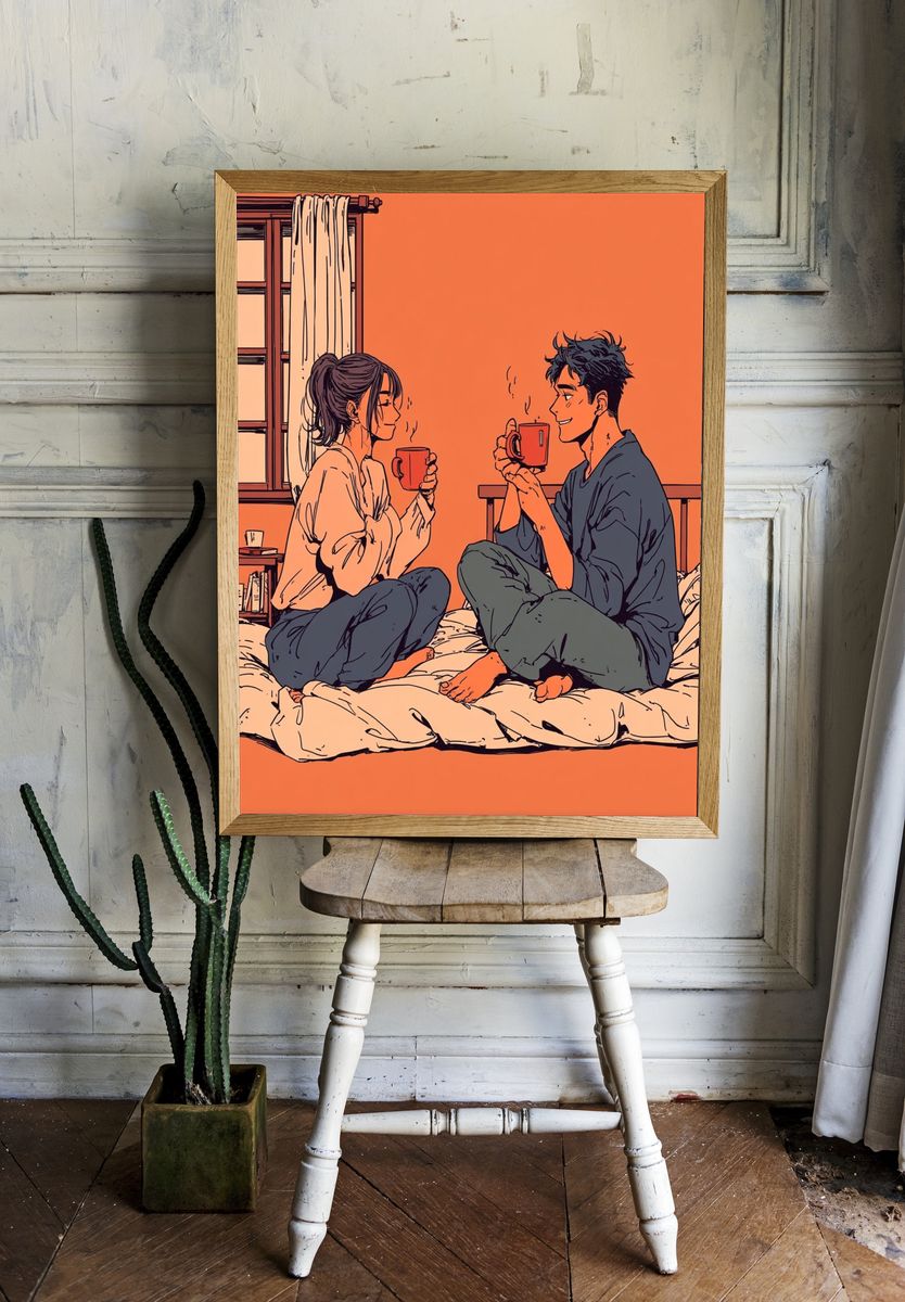 Cozy Morning Coffee — Illustration Print. — room view 1