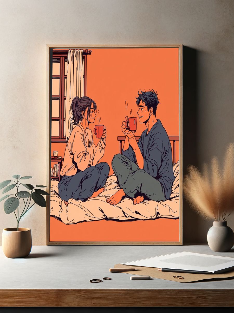 Cozy Morning Coffee — Illustration Print. — room view 2