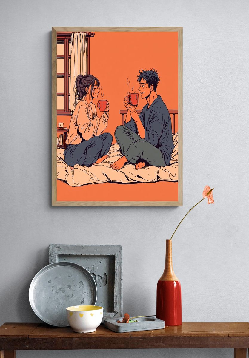 Cozy Morning Coffee — Illustration Print. — room view 3