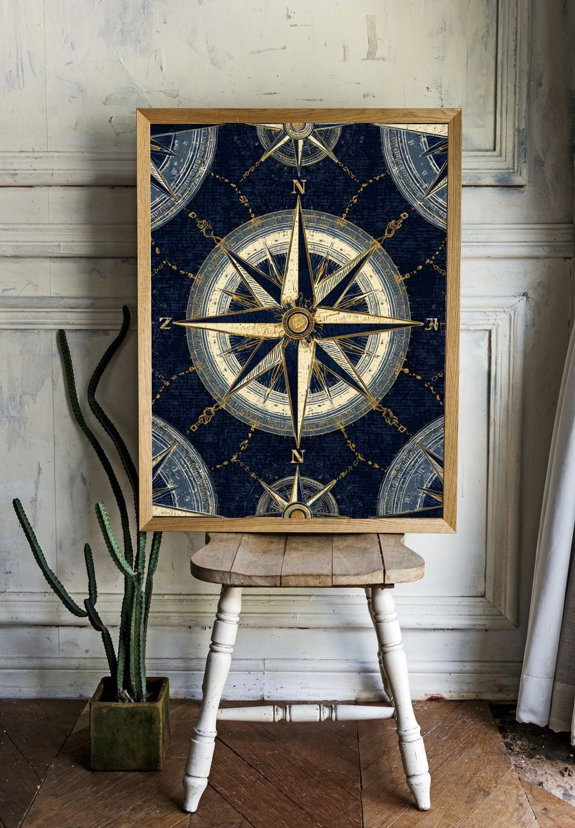 Nautical Compass Pattern Poster room preview