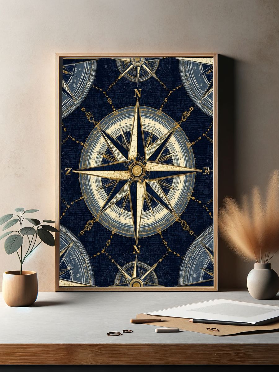Nautical Compass Pattern Poster. — room view 2
