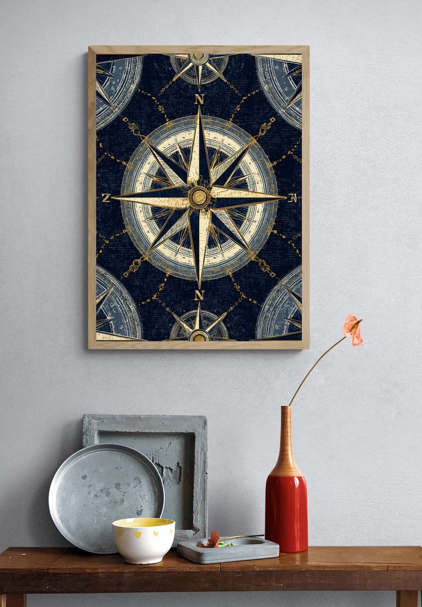 Nautical Compass Pattern Poster. — room view 3