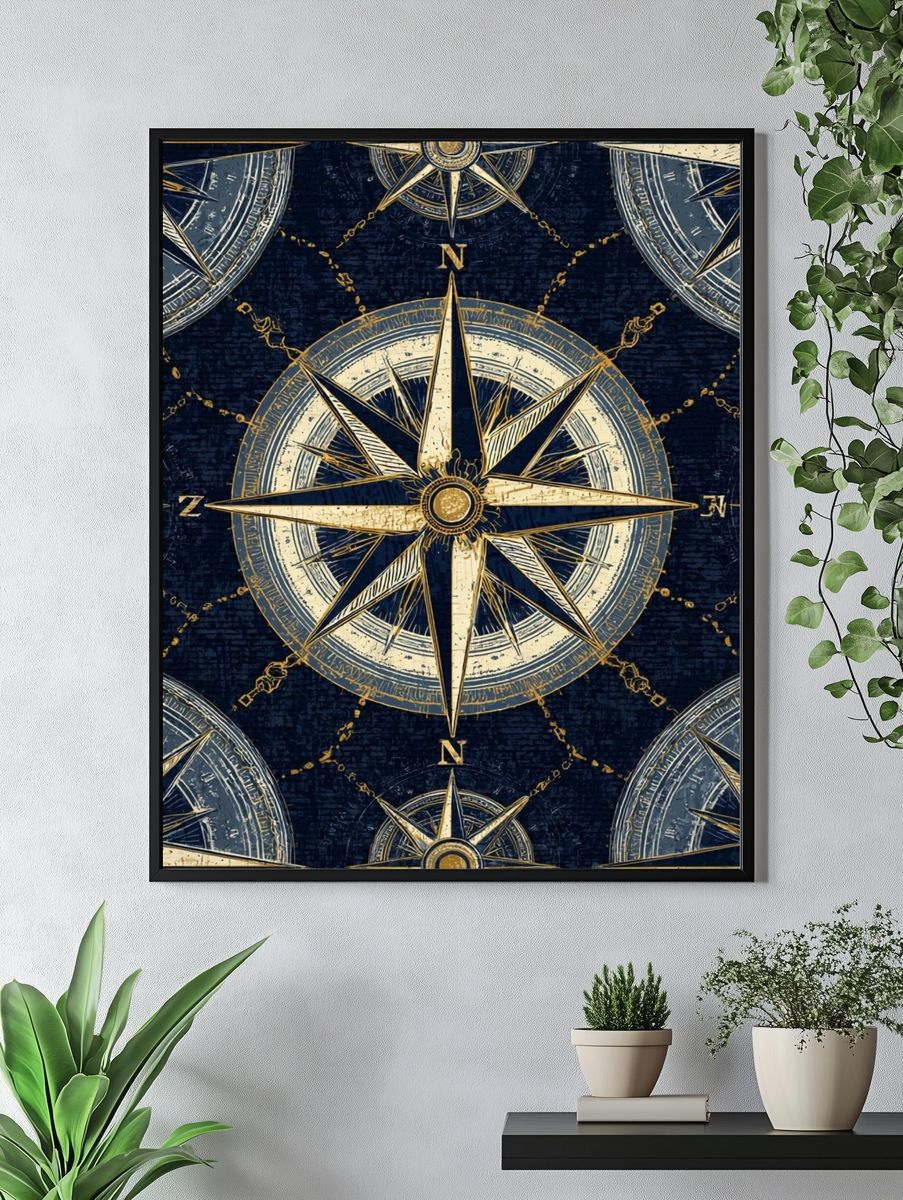 Nautical Compass Pattern Poster. — room view 4