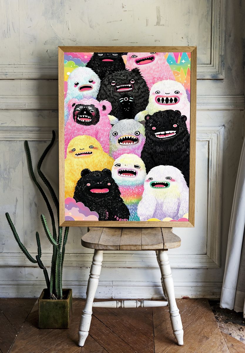 Colorful Monsters — Cartoon Print. — room view 1