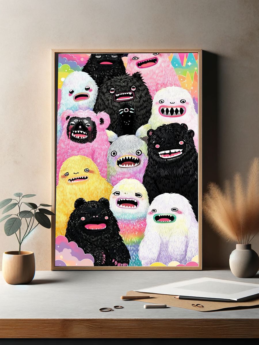 Colorful Monsters — Cartoon Print. — room view 2
