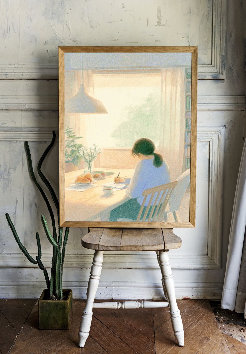 Cozy Morning Writing — Illustration Print. — room view 1