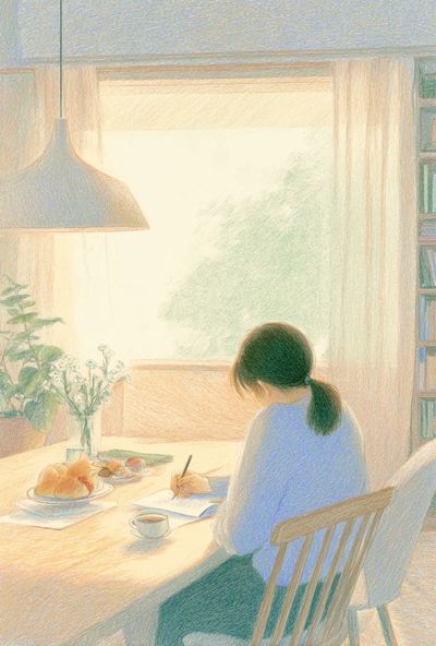 Cozy Morning Writing — Illustration Print. poster