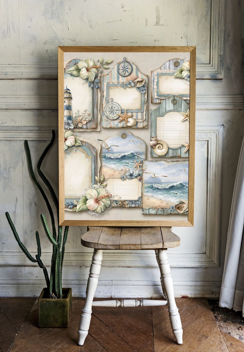 Coastal Nautical Collage Print. — room view 1