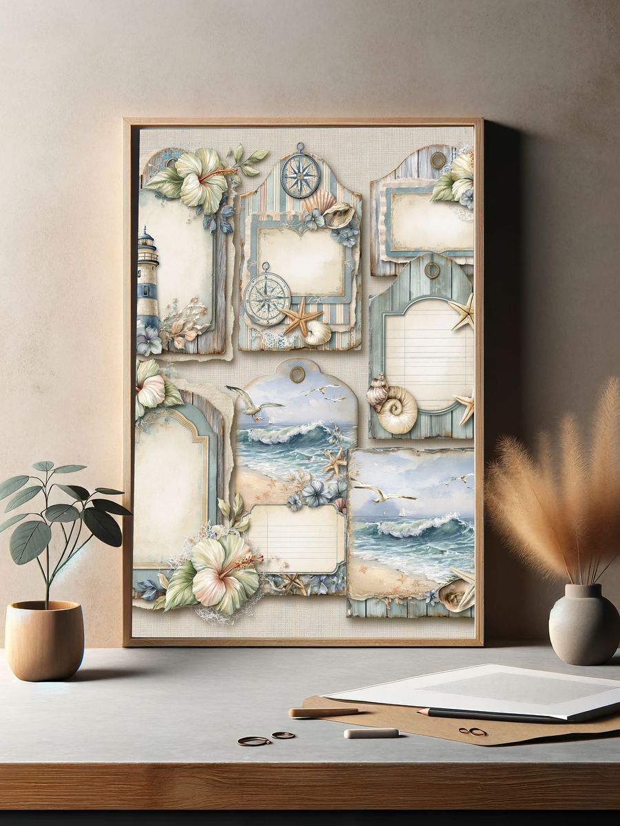 Coastal Nautical Collage Print. — room view 2