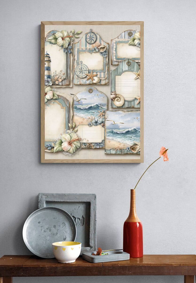 Coastal Nautical Collage Print. — room view 3
