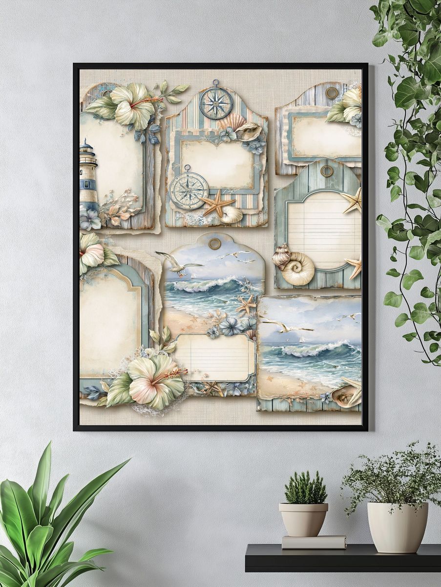 Coastal Nautical Collage Print. — room view 4