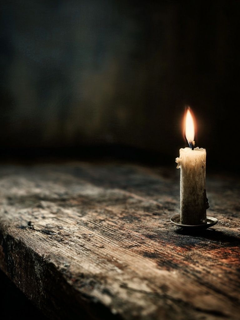 Candlelight on Rustic Table — Photography Print. poster detail