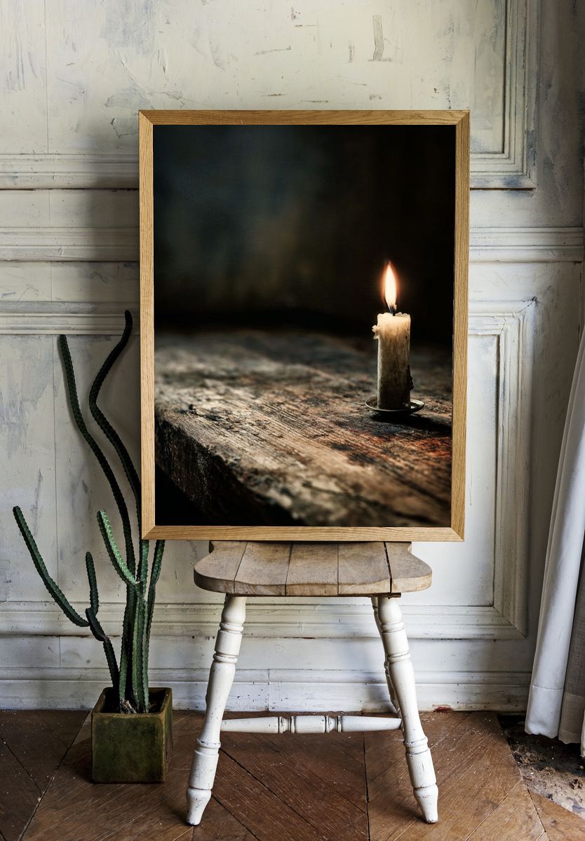 Candlelight on Rustic Table — Photography Print. — room view 1