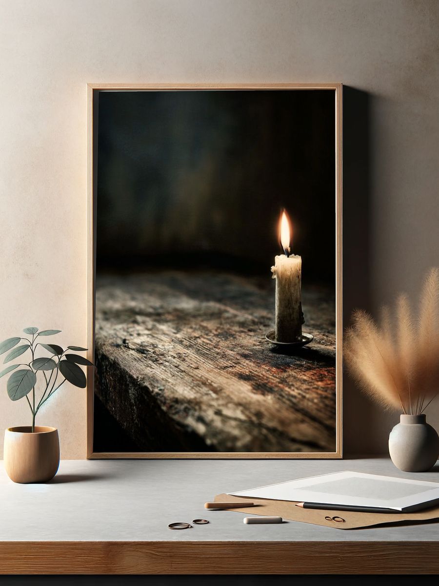 Candlelight on Rustic Table — Photography Print. — room view 2