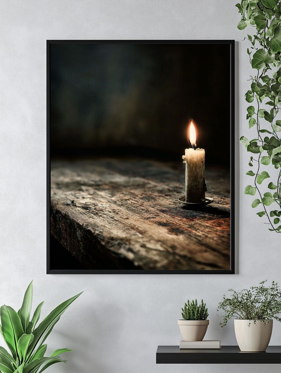 Candlelight on Rustic Table — Photography Print. — room view 4