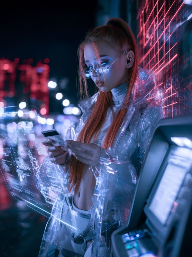 Cyberpunk Neon Portrait Print. poster detail