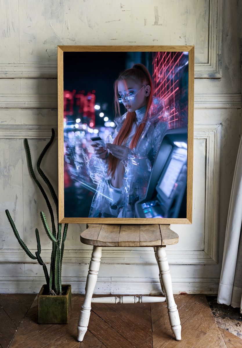 Cyberpunk Neon Portrait Print. room preview