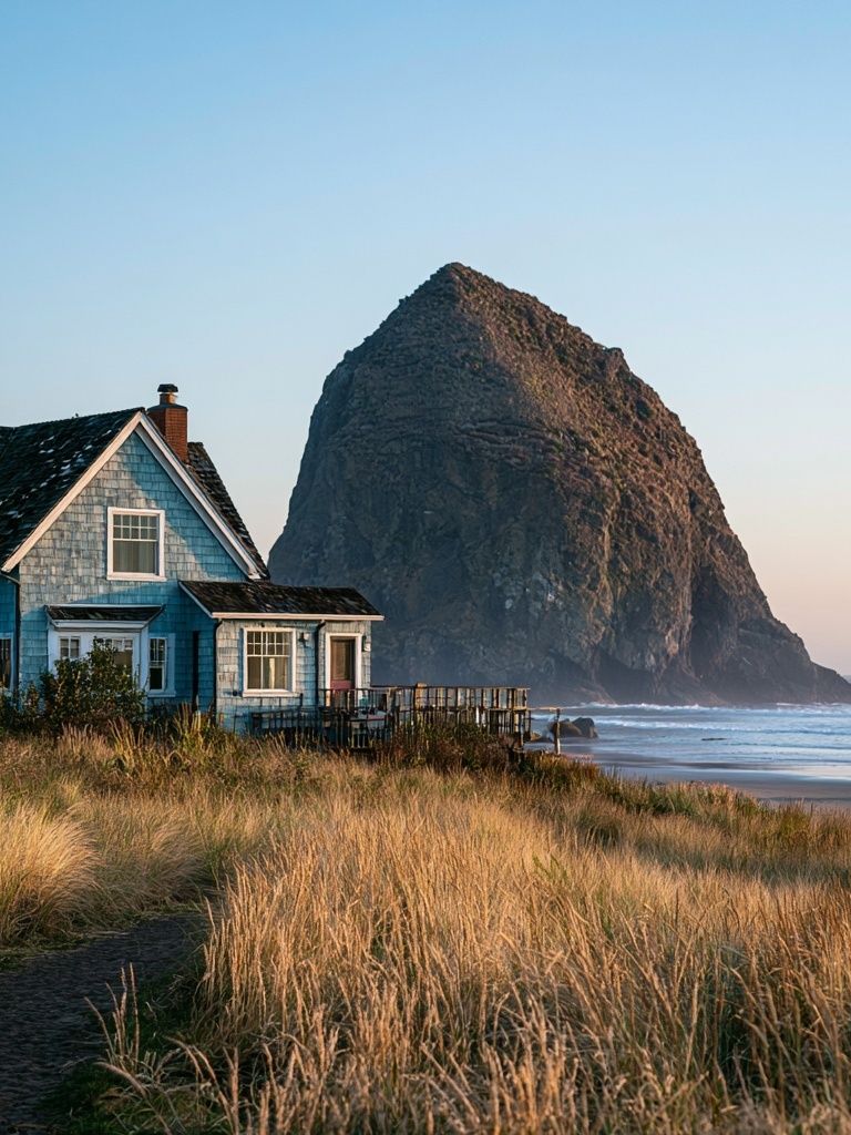 Coastal Cottage at Haystack Rock Poster. poster — photography art