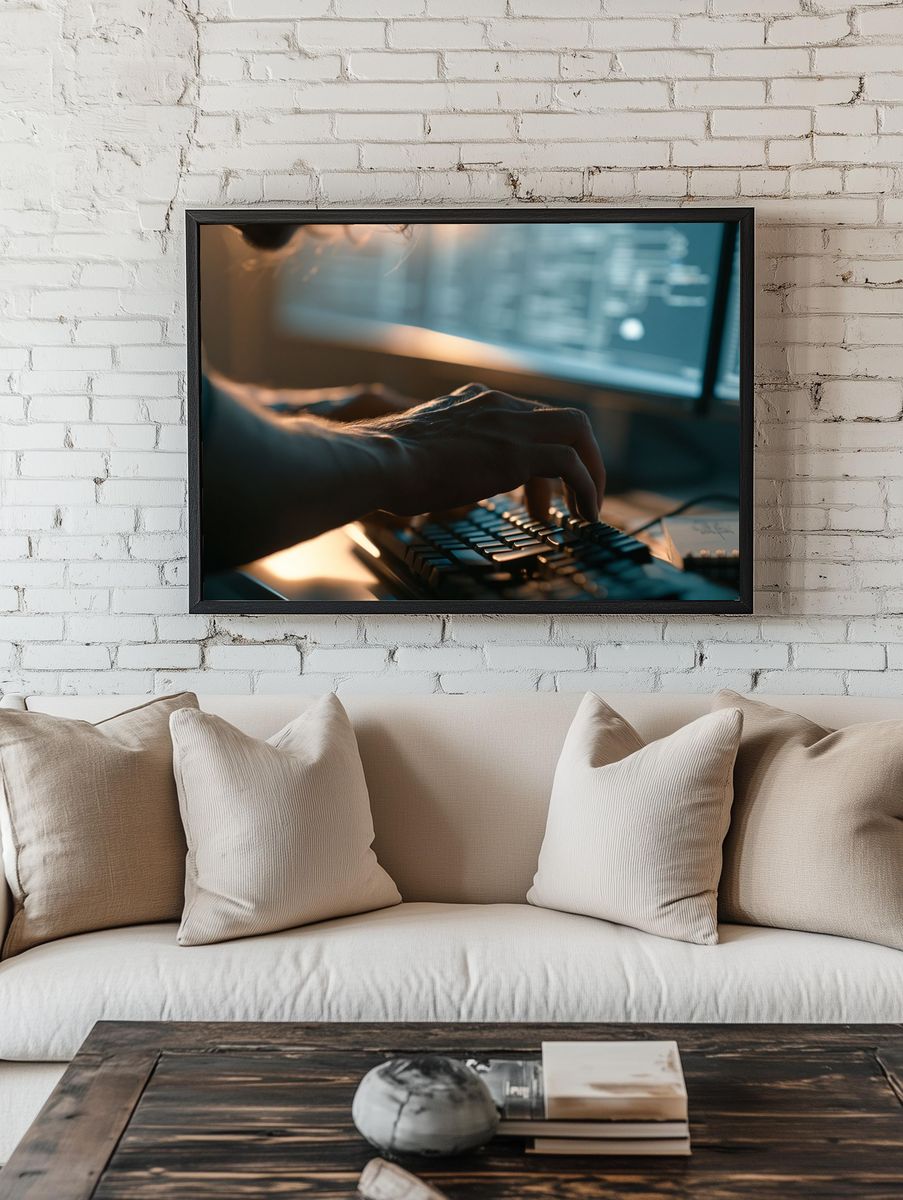 Coder at Keyboard Photography Poster. room preview