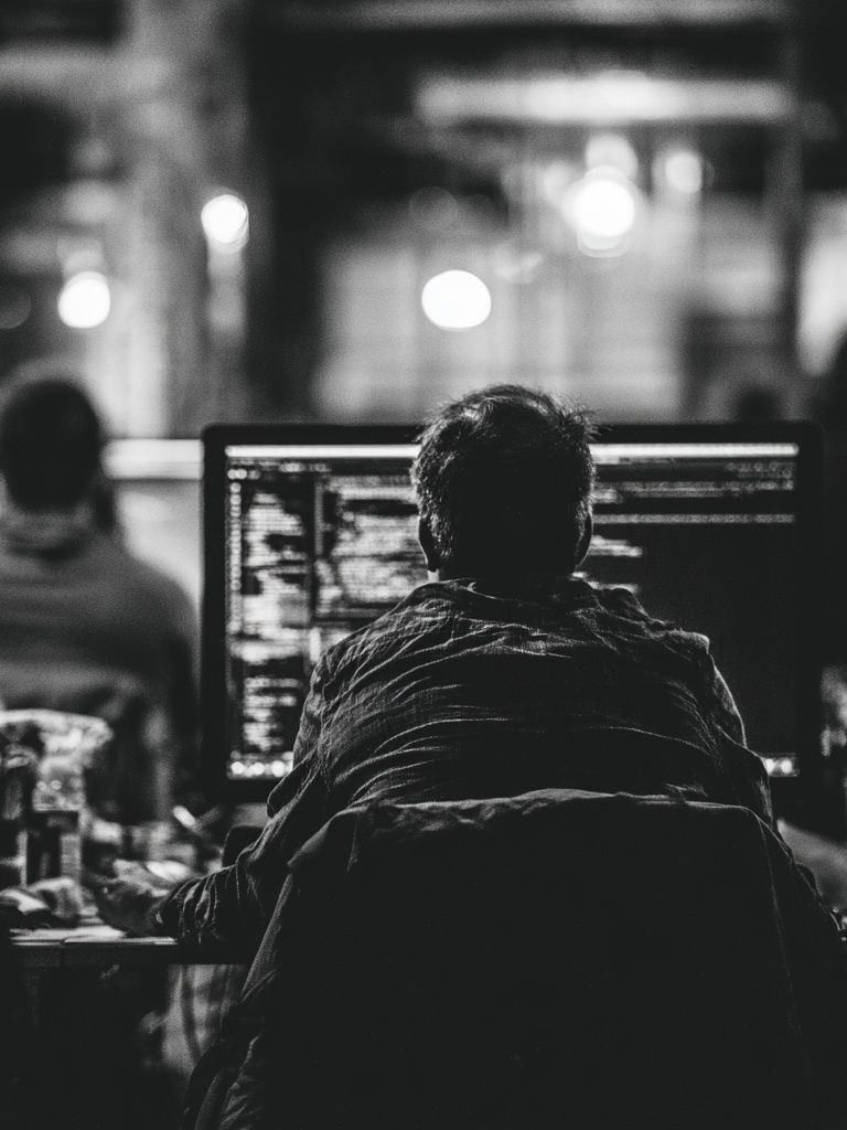 Coder at Work Black-White Poster. poster — photography art