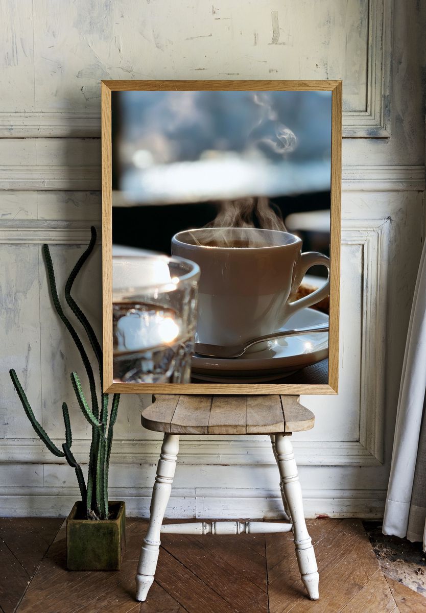 Steaming Coffee Cup Photography Poster. room preview
