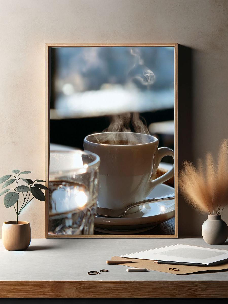 Steaming Coffee Cup Photography Poster. — room view 2