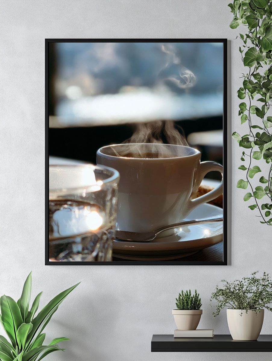 Steaming Coffee Cup Photography Poster. — room view 4