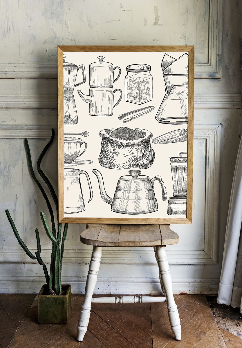 Coffee Brewing Sketch Poster. — room view 1