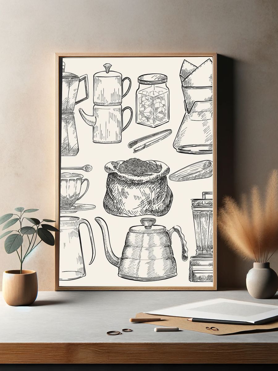 Coffee Brewing Sketch Poster. — room view 2