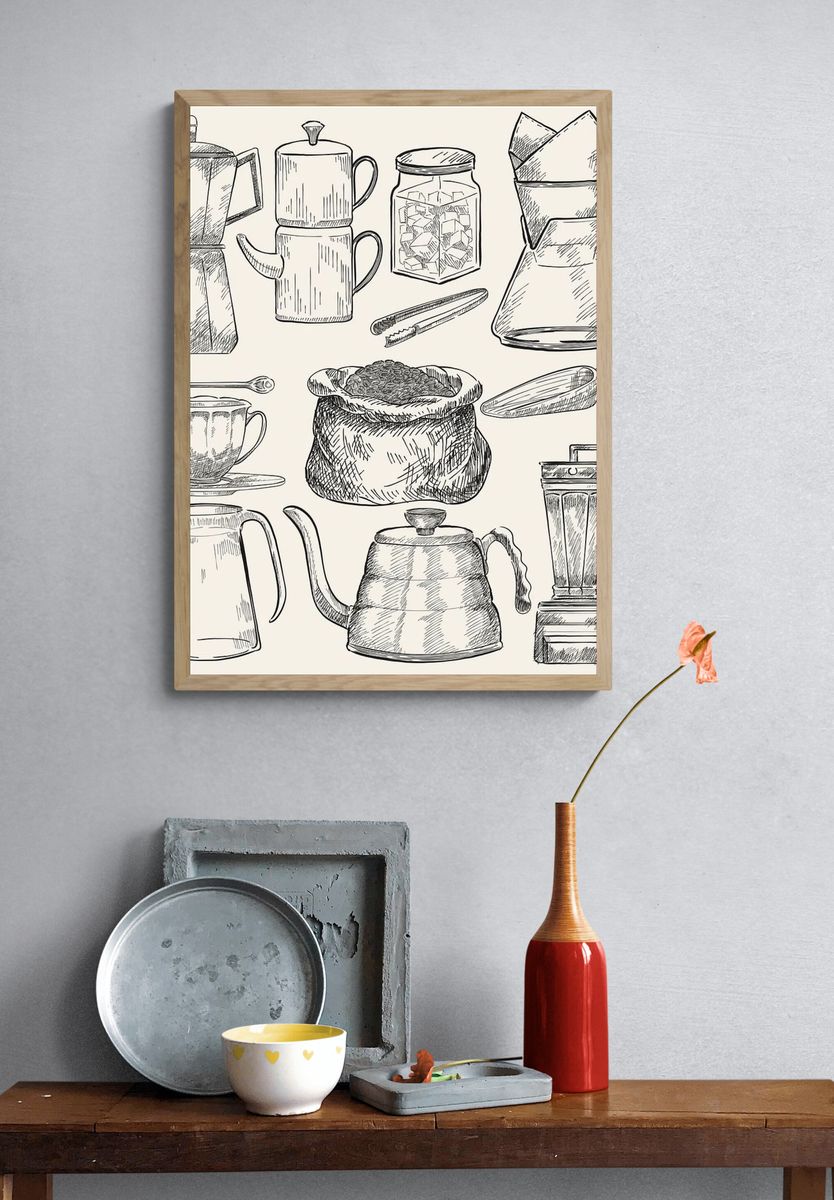 Coffee Brewing Sketch Poster. — room view 3