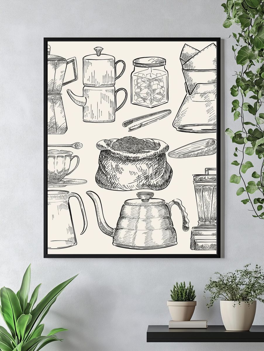 Coffee Brewing Sketch Poster. — room view 4