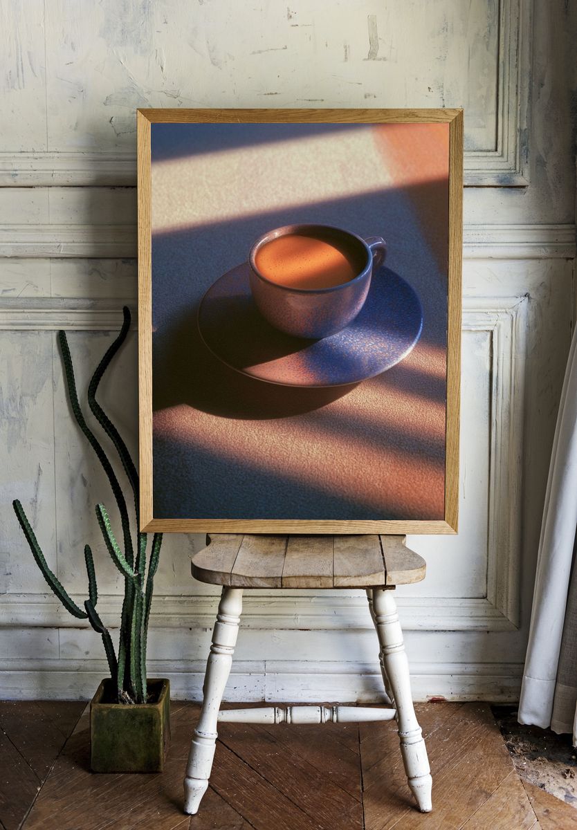 Sunlit Coffee Cup Photography Poster. — room view 1