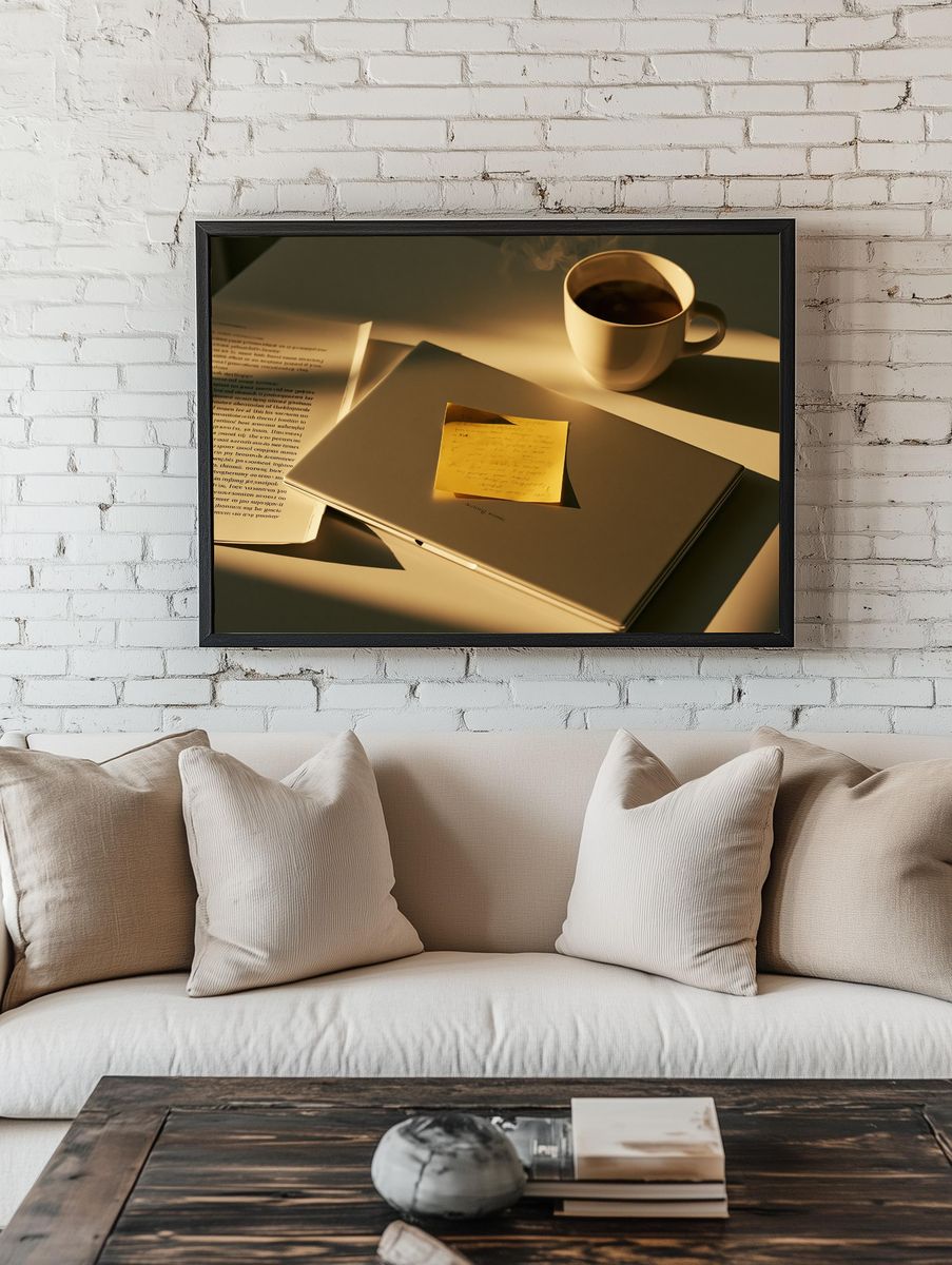 Coffee Desk Still Life Photography Poster. room preview