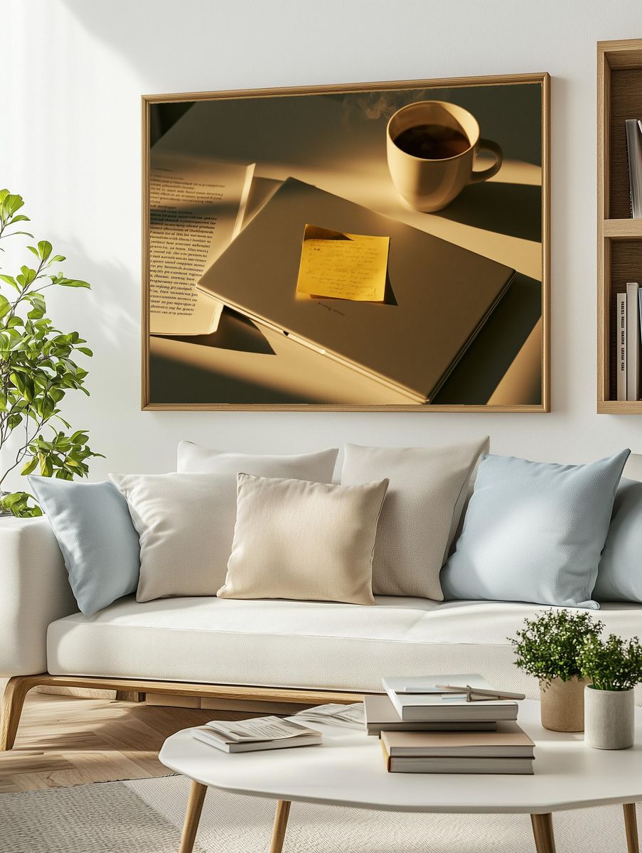 Coffee Desk Still Life Photography Poster. — room view 2