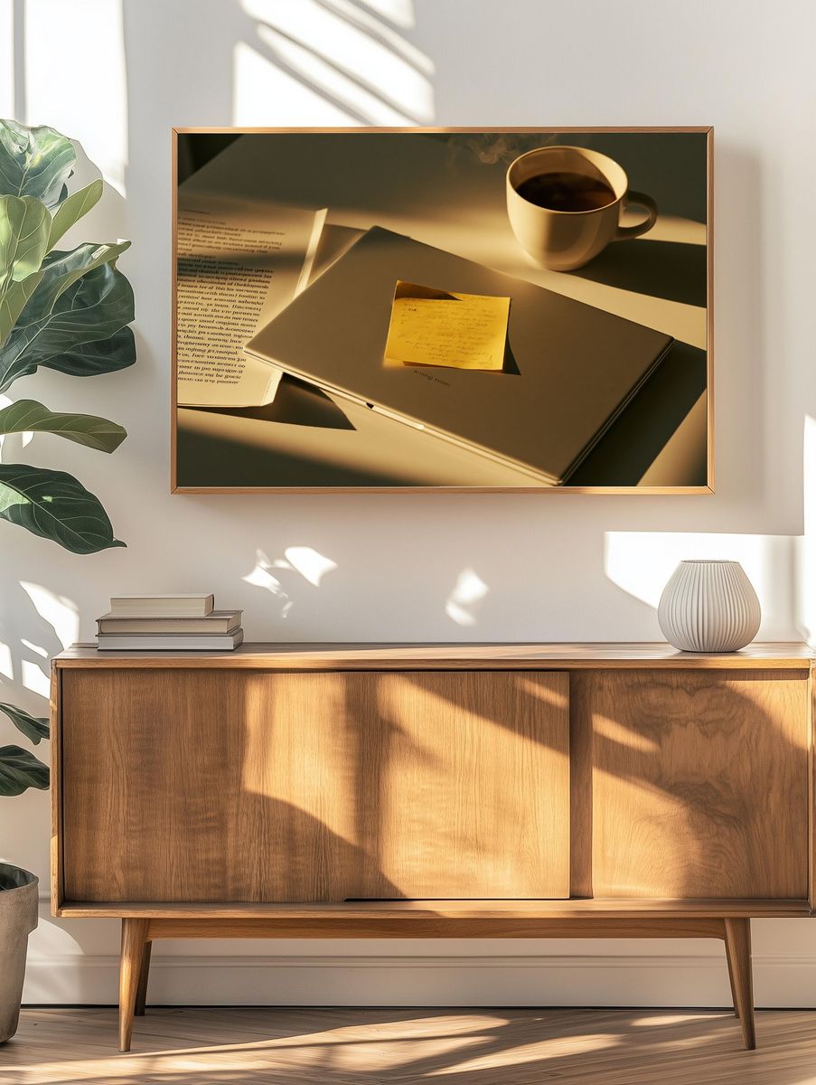 Coffee Desk Still Life Photography Poster. — room view 3