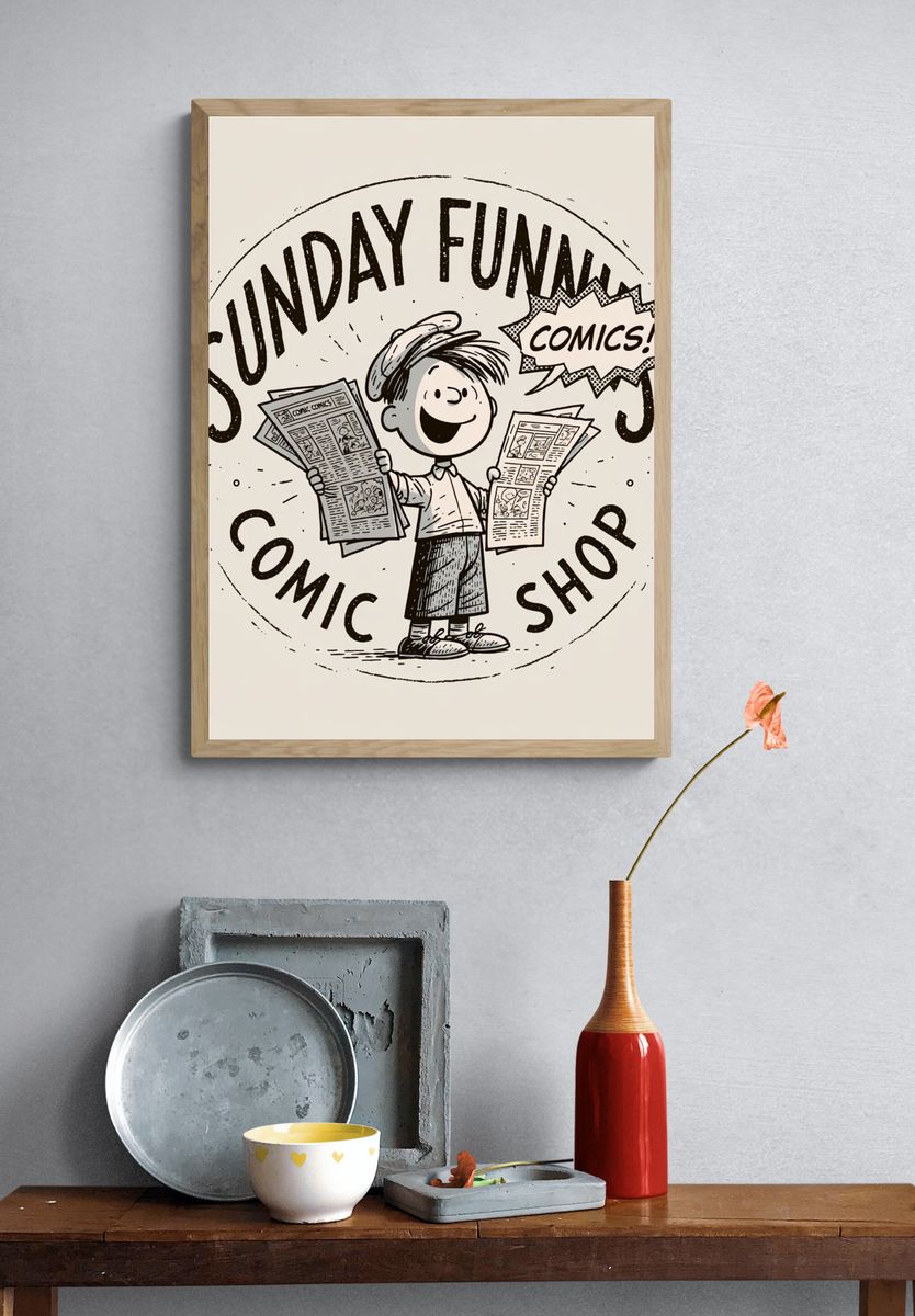 Sunday Funday Comic Shop Poster. — room view 3