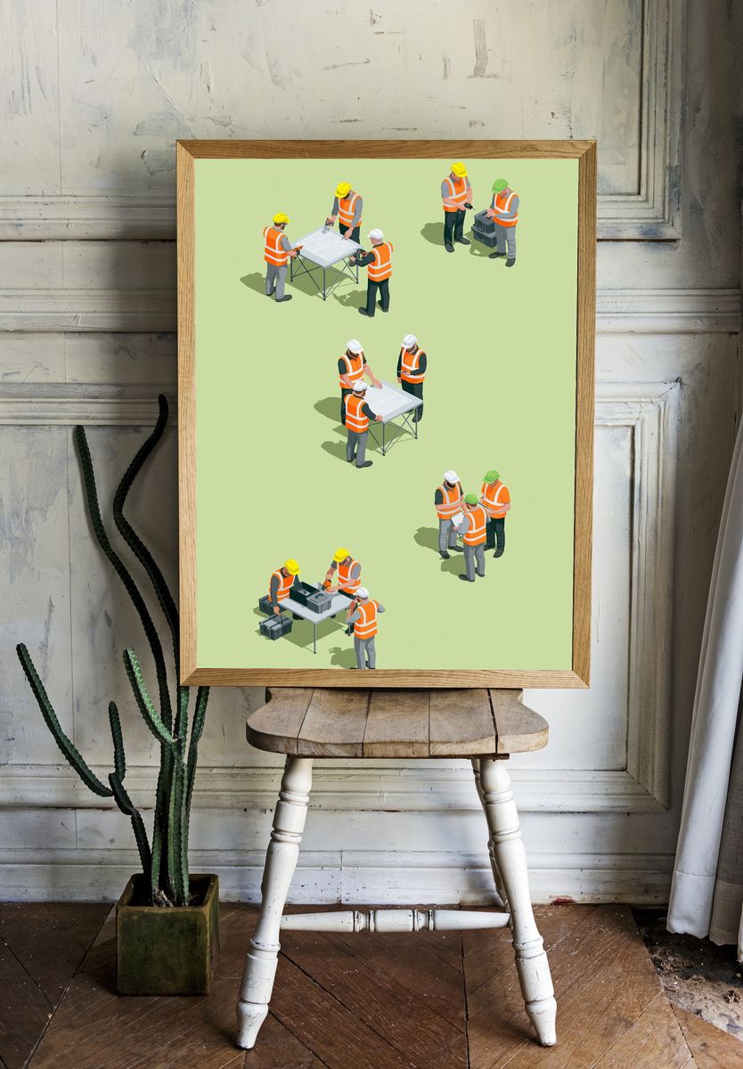 Construction Team Planning Illustration Poster. — room view 1
