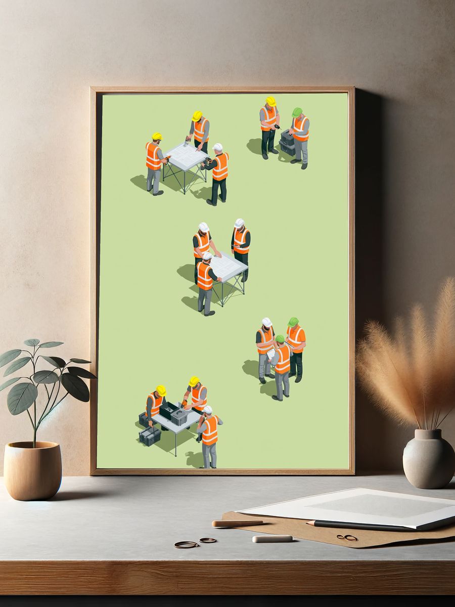 Construction Team Planning Illustration Poster. — room view 2