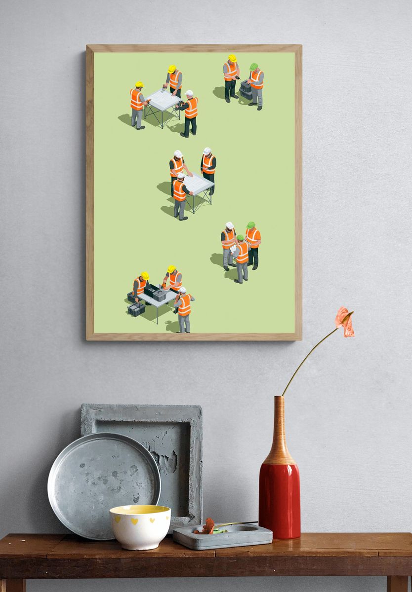 Construction Team Planning Illustration Poster. — room view 3