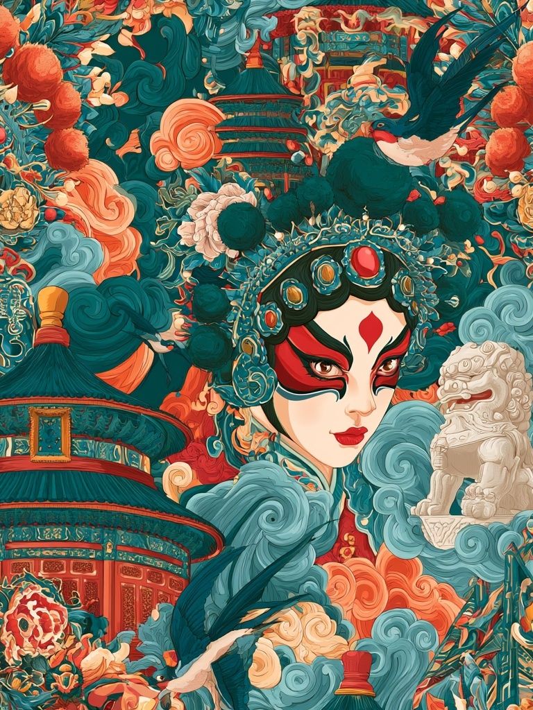 Chinese Opera Portrait Print. poster — illustration art