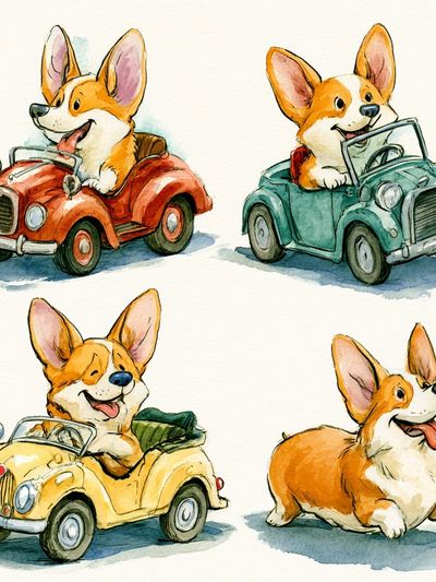 Corgi Car Parade Illustration Poster.