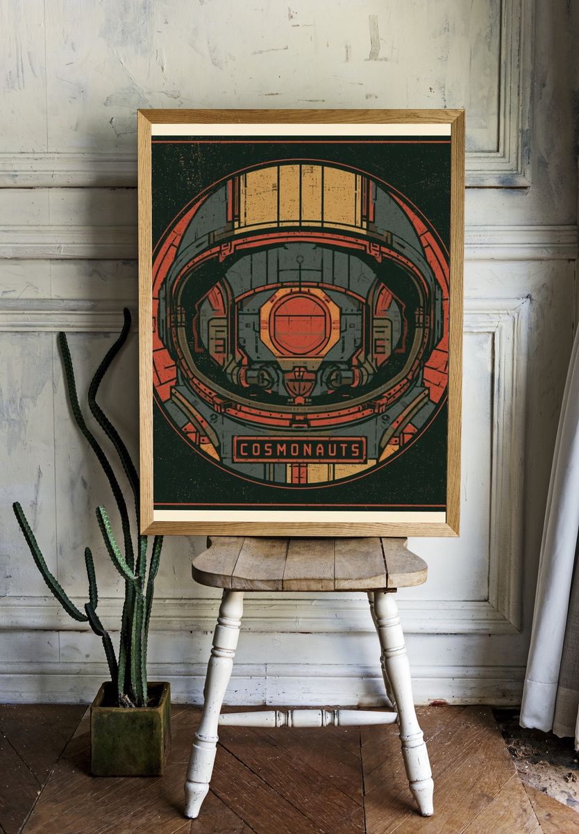 Cosmonaut Helmet Retro Poster. — room view 1