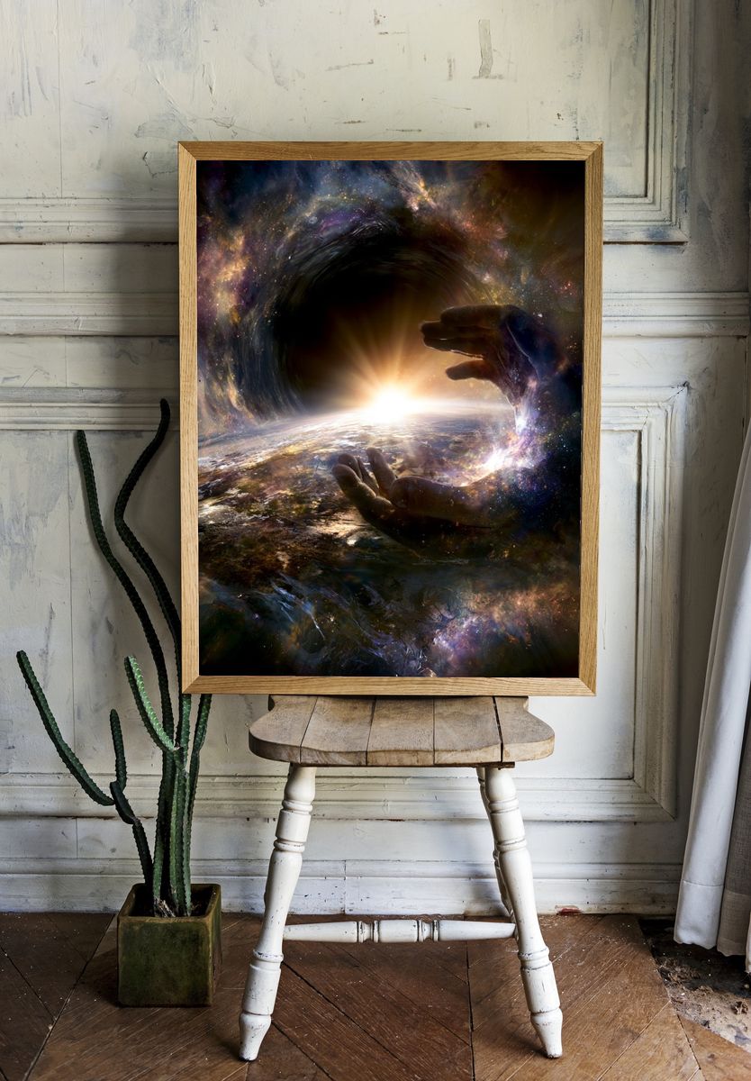 Cosmic Hands — Surrealism Print. — room view 1