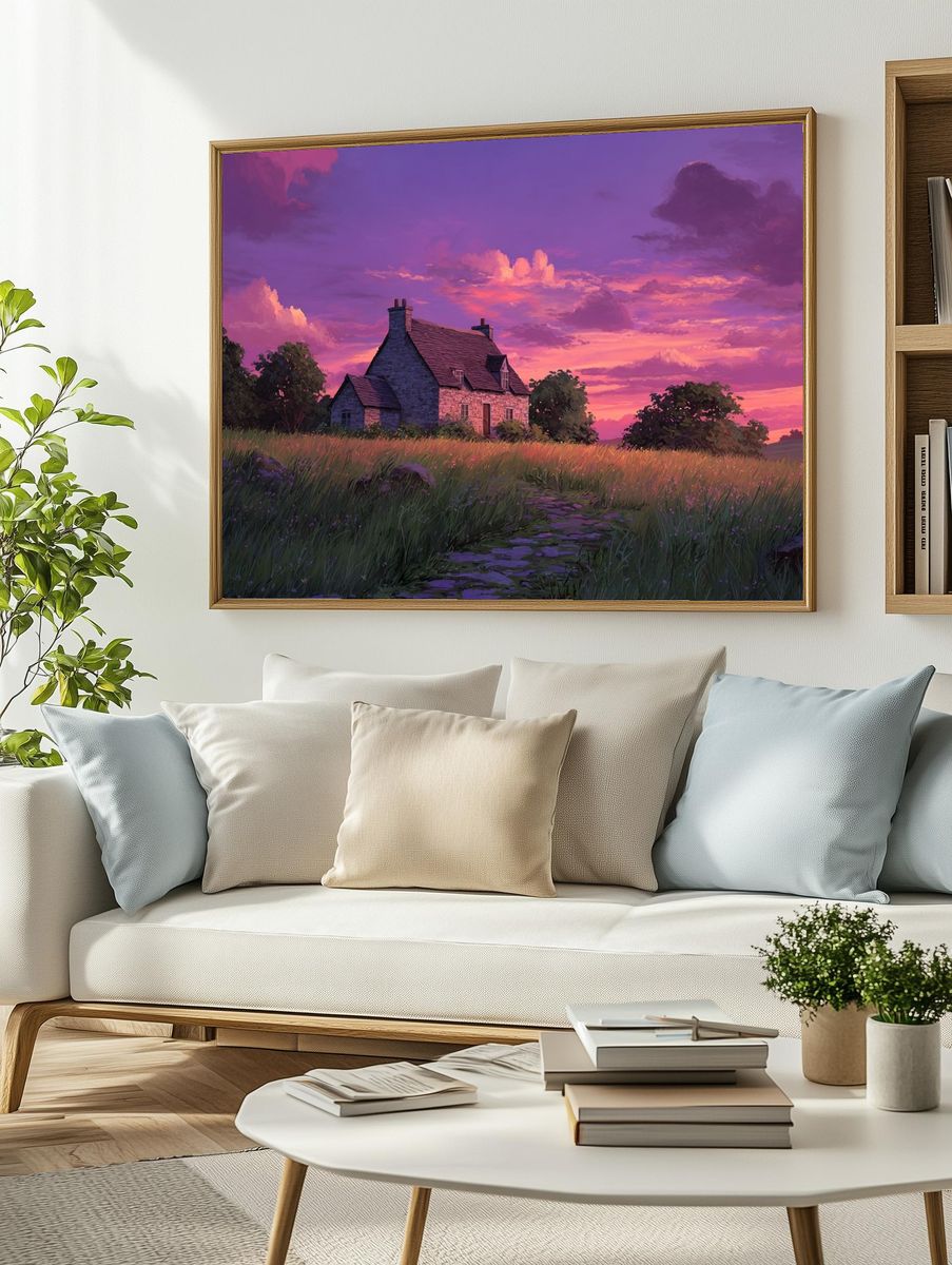 Charming Cottage at Sunset — Landscape Print. — room view 2
