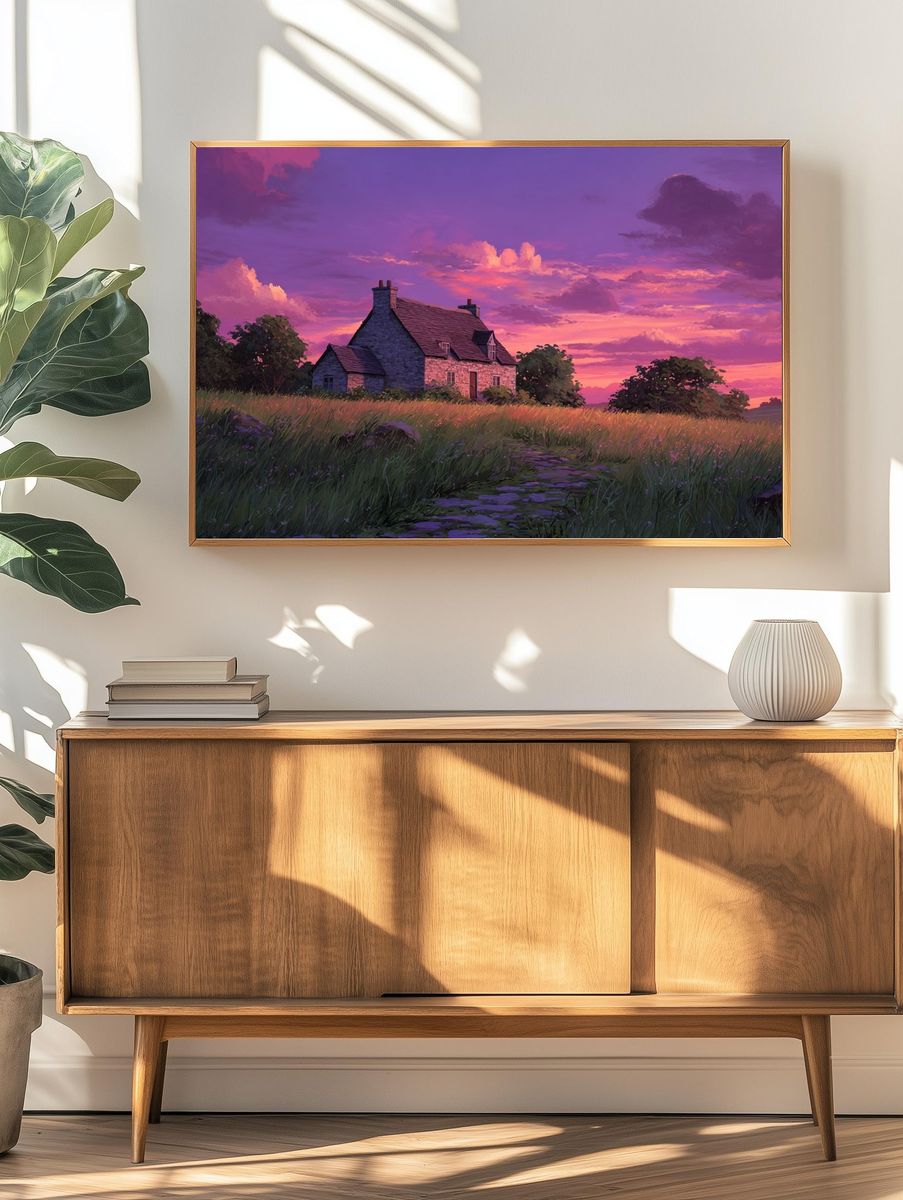 Charming Cottage at Sunset — Landscape Print. — room view 3