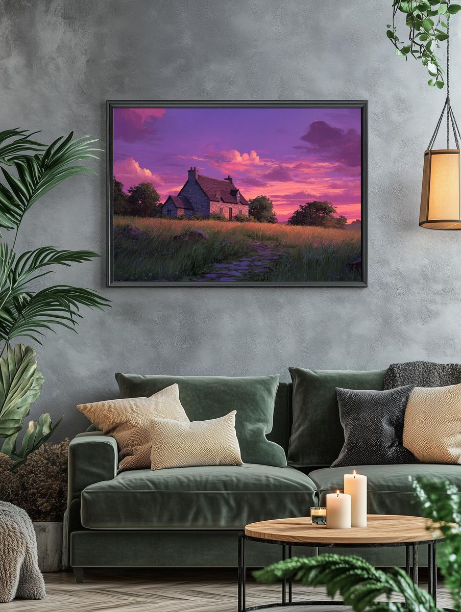 Charming Cottage at Sunset — Landscape Print. — room view 4