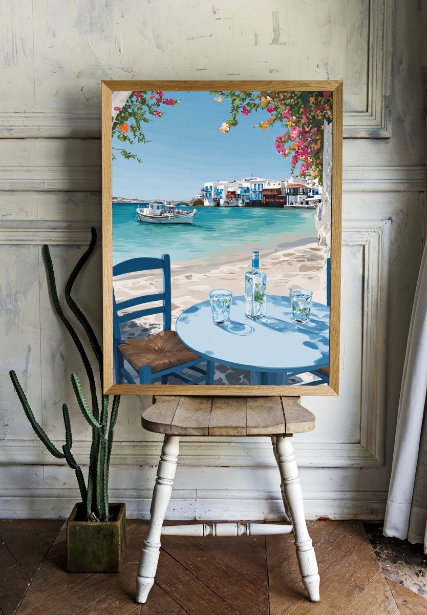 Coastal with Blue Chairs — Illustration Print. — room view 1