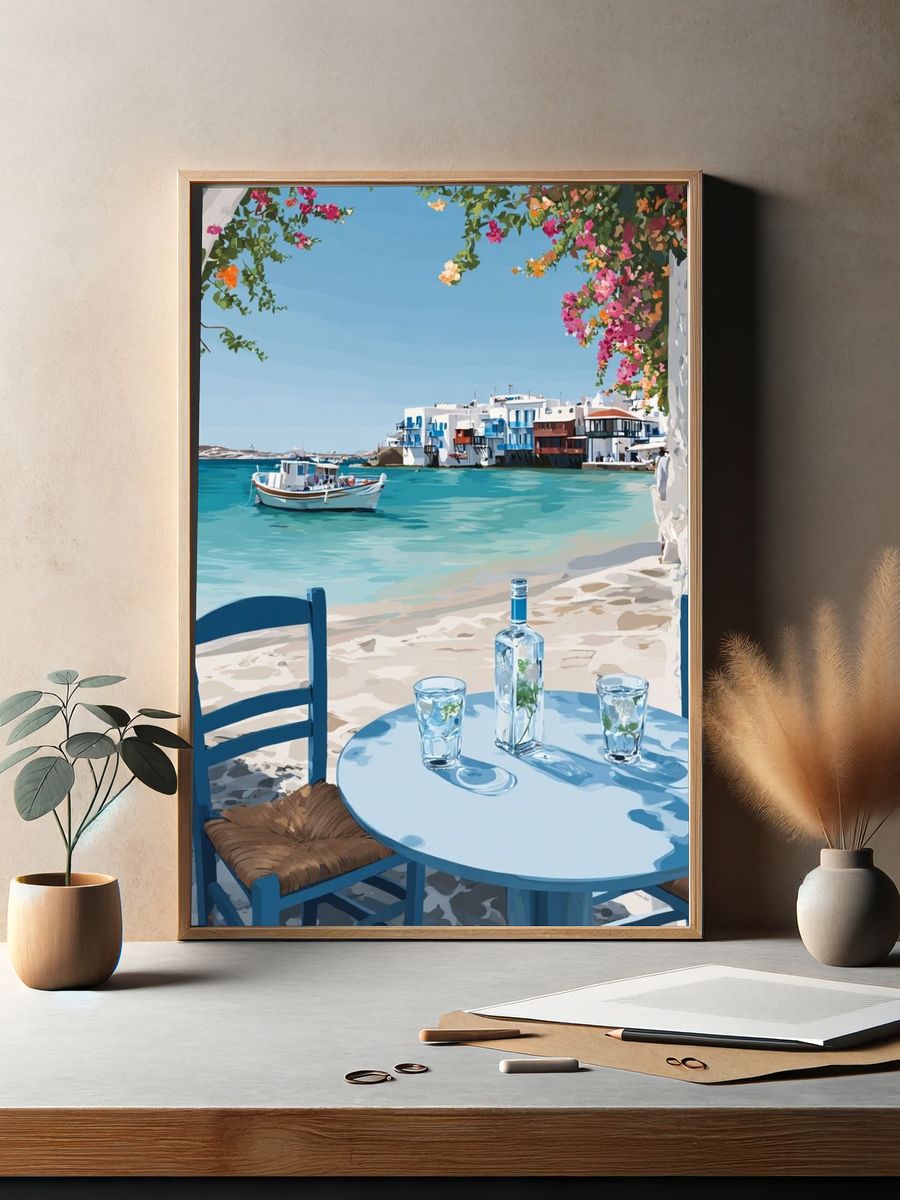 Coastal with Blue Chairs — Illustration Print. — room view 2